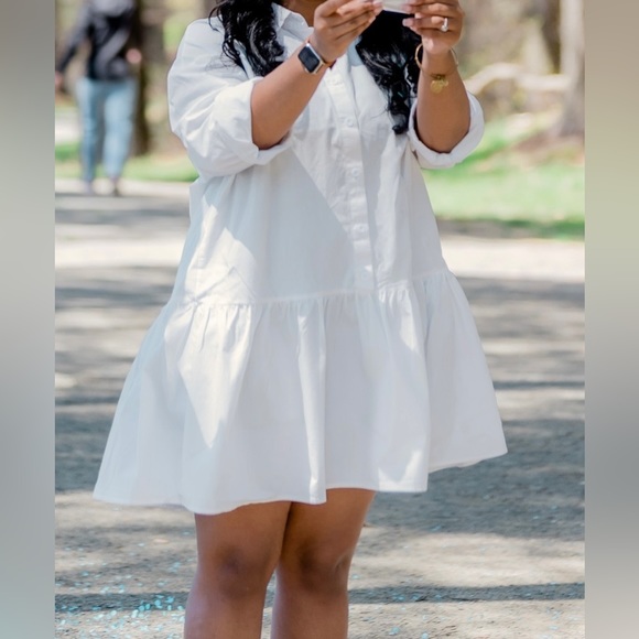 SHEIN | Solid Button Front Ruffle Hem Smock Dress - Picture 2 of 3